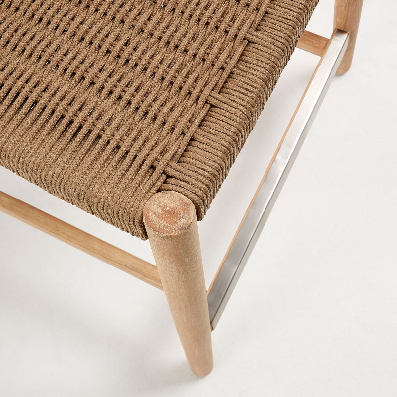 Taburete de madera de eucalipto con asiento de cuerda trenzada LINI 62 cm
