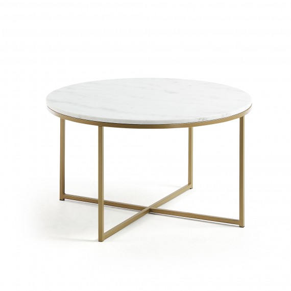 mesa de centro sheffield de metal dorado mármol blanco|no like