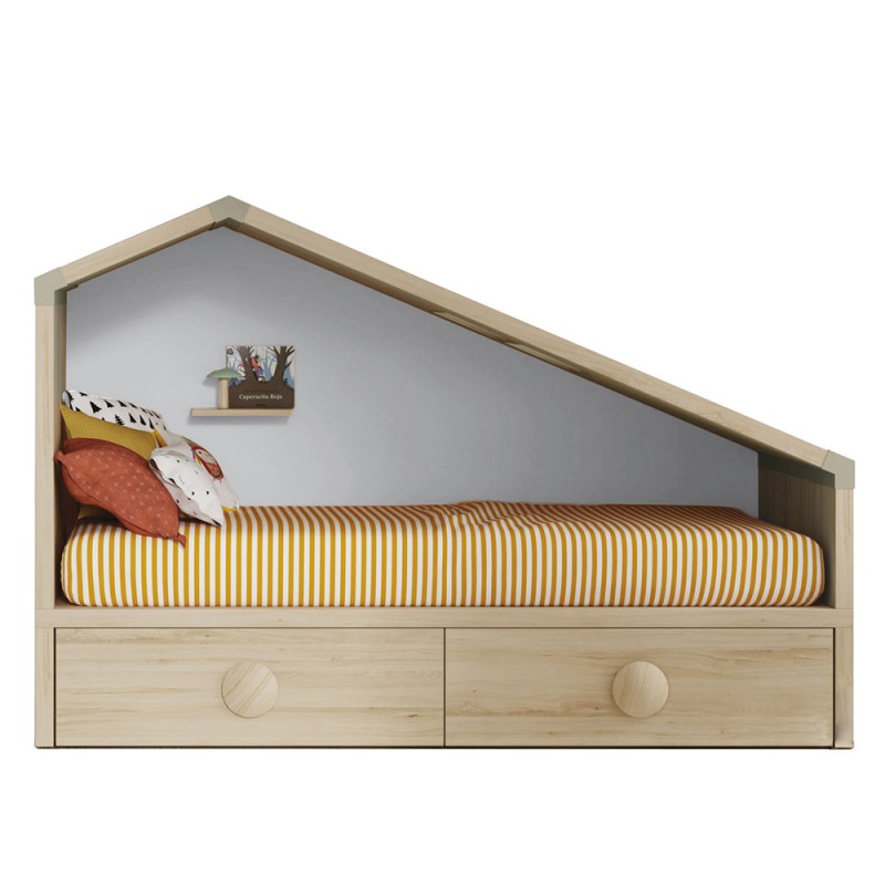 Cama tipi Maralis de madera maciza de haya con acabado blanco para colchón  de 90 x 190 cm